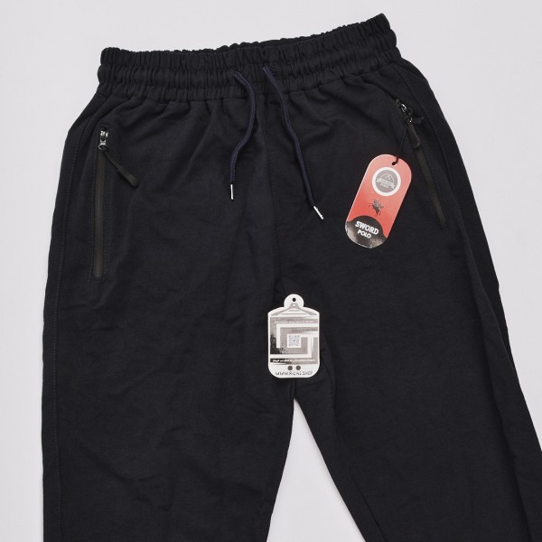 خامة قطن بجامة خصر وقدم لاستيك لون نيلي سادة  (طباعة حسب الطلب)