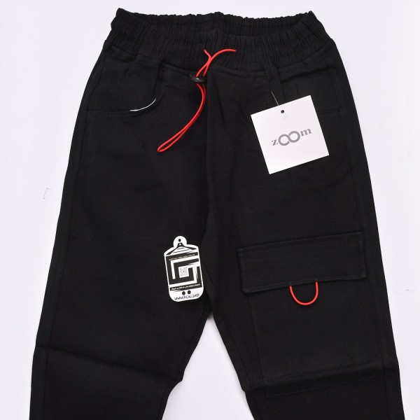 خامة كتان حجري بجعب مع حركة في القيطان وخصر وقدم لاستيك بطراز رائع باللون الاسود