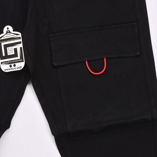 خامة كتان حجري بجعب مع حركة في القيطان وخصر وقدم لاستيك بطراز رائع باللون الاسود