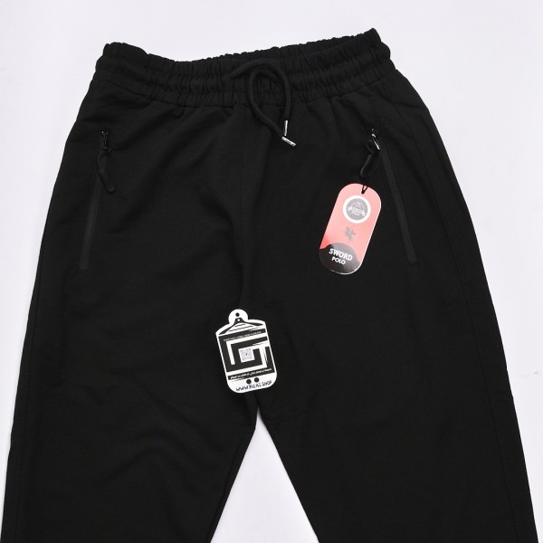 خامة قطن بجامة خصر وقدم لاستيك لون اسود سادة  (طباعة حسب الطلب)