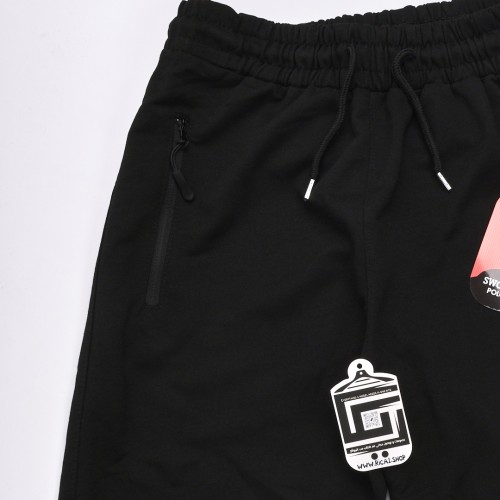 خامة قطن بجامة خصر وقدم لاستيك لون اسود سادة  (طباعة حسب الطلب)