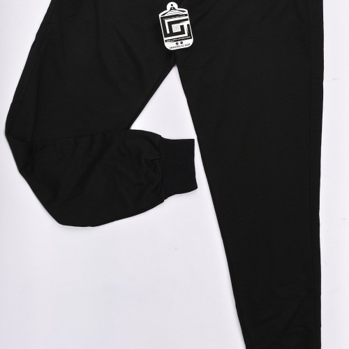 خامة قطن بجامة خصر وقدم لاستيك لون اسود سادة  (طباعة حسب الطلب)