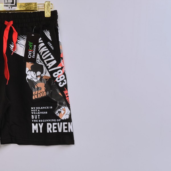 خامة قطن درجة ممتازة شورت طباعة حركية  لون اسود فصال عالي 