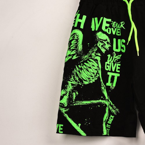 خامة قطن درجة ممتازة شورت طباعة حركية  لون اسود مطعم بالاخضر فصال عالي 