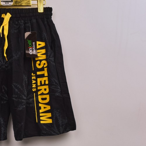 خامة قطن درجة ممتازة شورت AMSTERDAM  لون اسود مع الاصفر  فصال عالي 