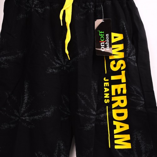 خامة قطن درجة ممتازة شورت AMSTERDAM  لون اسود مع الاصفر  فصال عالي 