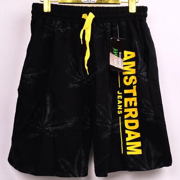 خامة قطن درجة ممتازة شورت AMSTERDAM  لون اسود مع الاصفر  فصال عالي 