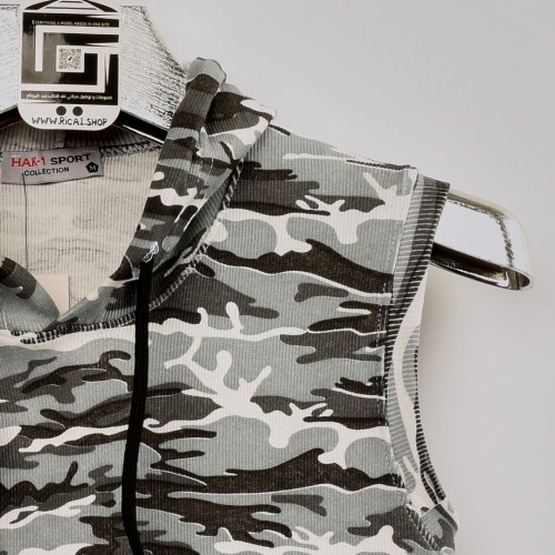 خامة قطنية حجرية كب كيمونة مرقط بالاسود والرصاصي