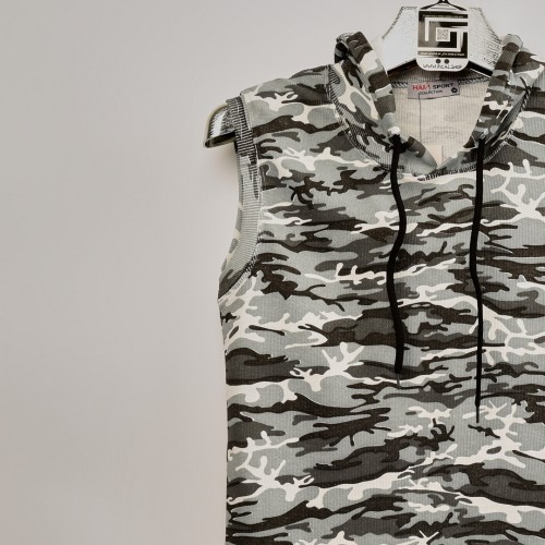 خامة قطنية حجرية كب كيمونة مرقط بالاسود والرصاصي