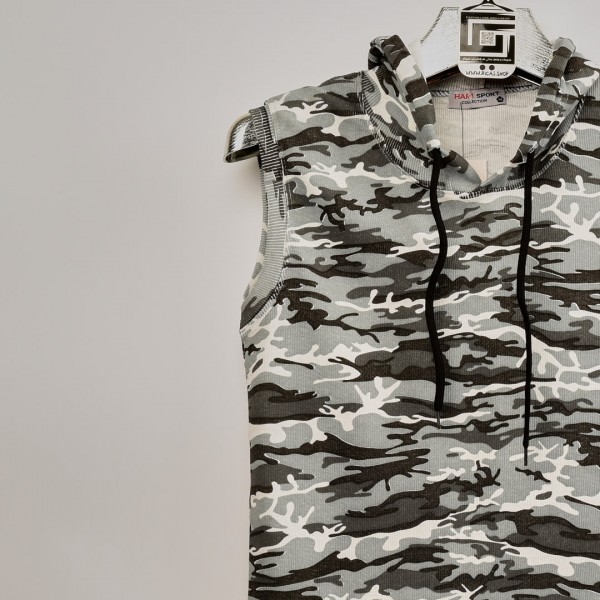 خامة قطنية حجرية كب كيمونة مرقط بالاسود والرصاصي