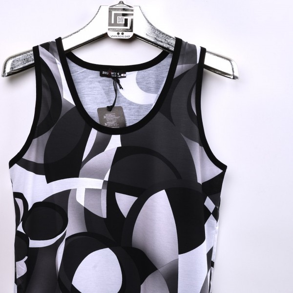 خامة مريحة كيمونة Big Win عنق دائري واسع بخليط الرصاصي والابيض والاسود