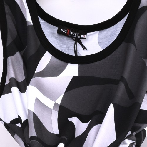 خامة مريحة كيمونة Big Win عنق دائري واسع بخليط الرصاصي والابيض والاسود