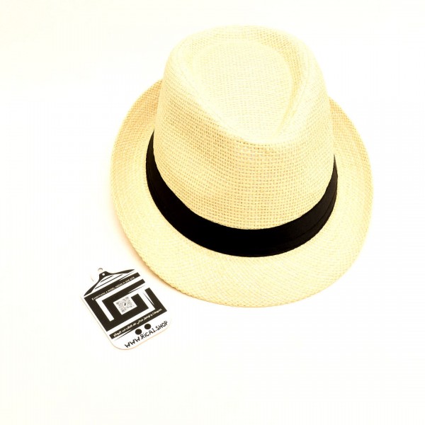 القبعة الدائرية اللطيفة  - لون بيجي خط اسود جلد بشكل دائري