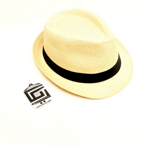 القبعة الدائرية اللطيفة  - لون بيجي خط اسود جلد بشكل دائري