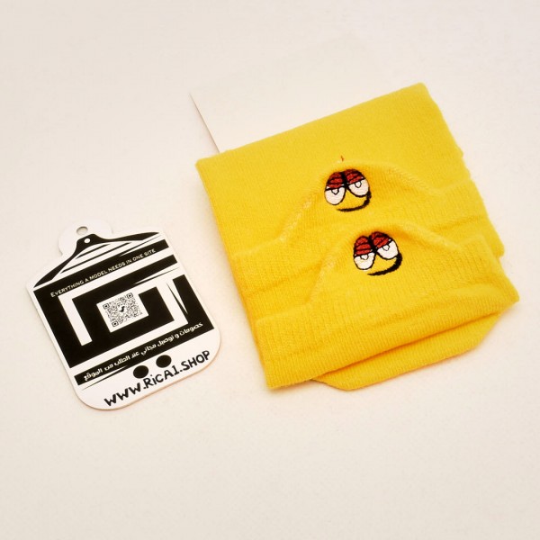 الجوارب اللطيفة بالقياس الصغير (ربع) اصفر ووجه لطيف