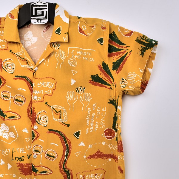 قميص خامة قطنية  مريحة جدا وبفصال حركي جميل energy باللون الاصفر مع حركات وكتابات 