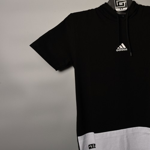 خامة قطني حركة رياضي adidas (كب تيشرت) اسود وابيض 