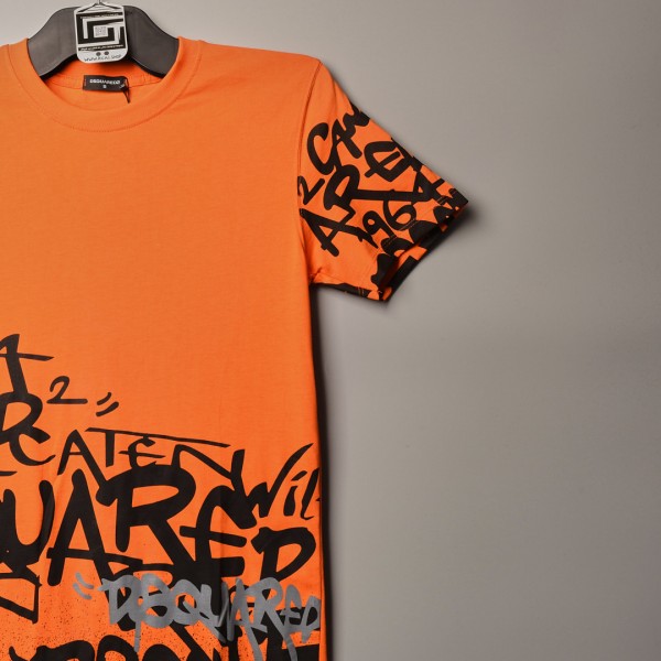 خامة قطني متقدمة اوفر سايز طبعة مميزة  برتقالي