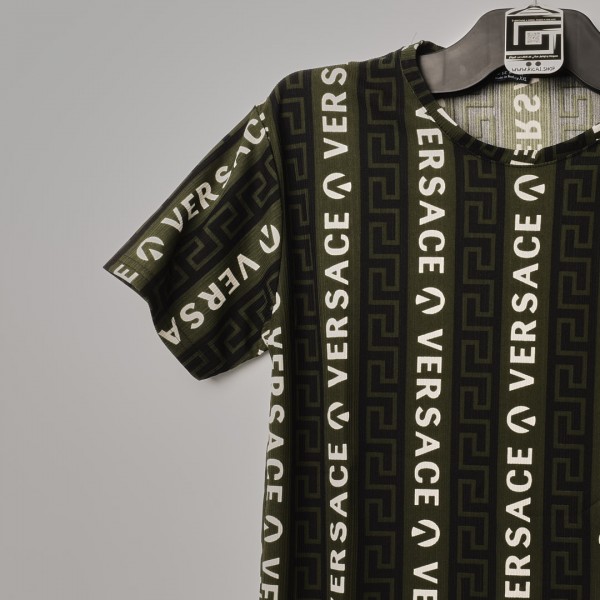 خامة قطن خفيف versace مقلم ياخة دائرية زيتوني