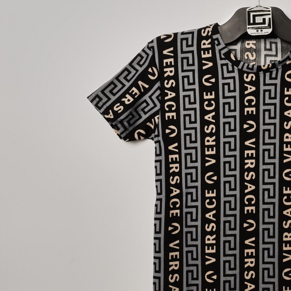 خامة قطن خفيف versace مقلم ياخة دائرية سمائي