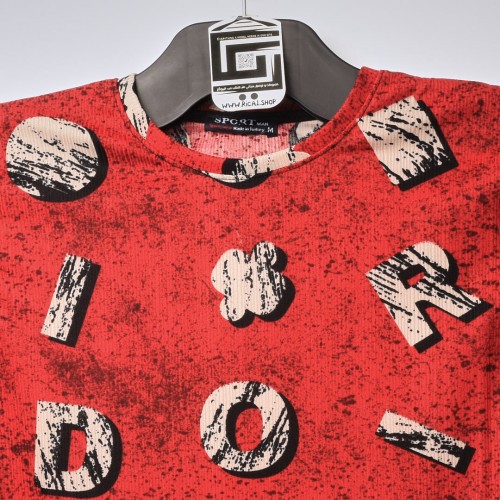 خامة قطنية خفيفة تيشرت ياخة دائرية لون احمر مطعم باسود