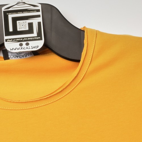 فت سايز تيشرت قطني سادة لون اصفر عنق دائري حركة في الفصال (طبع حسب الطلب)