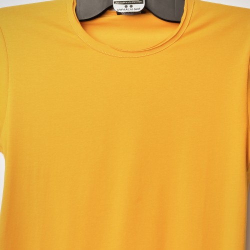 فت سايز تيشرت قطني سادة لون اصفر عنق دائري حركة في الفصال (طبع حسب الطلب)