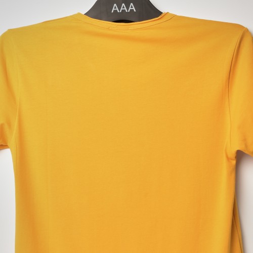 فت سايز تيشرت قطني سادة لون اصفر عنق دائري حركة في الفصال (طبع حسب الطلب)