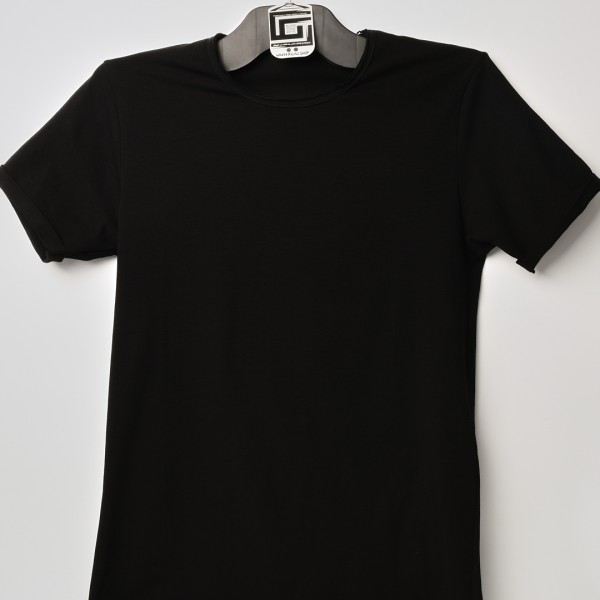 فت سايز تيشرت قطني سادة لون اسود ياخة دائري حركة في الفصال (طبع حسب الطلب)