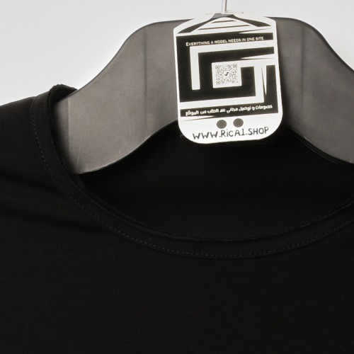 فت سايز تيشرت قطني سادة لون اسود ياخة دائري حركة في الفصال (طبع حسب الطلب)