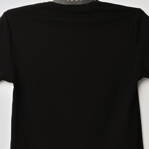 فت سايز تيشرت قطني سادة لون اسود ياخة دائري حركة في الفصال (طبع حسب الطلب)