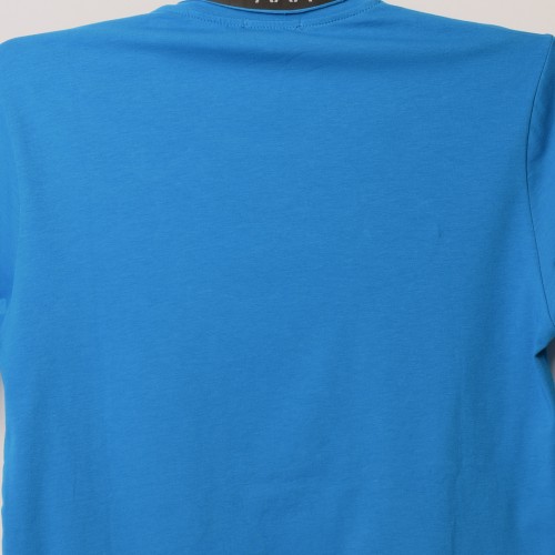 فت سايز تيشرت قطني سادة لون ازرق ياخة دائري حركة في الفصال (طبع حسب الطلب)