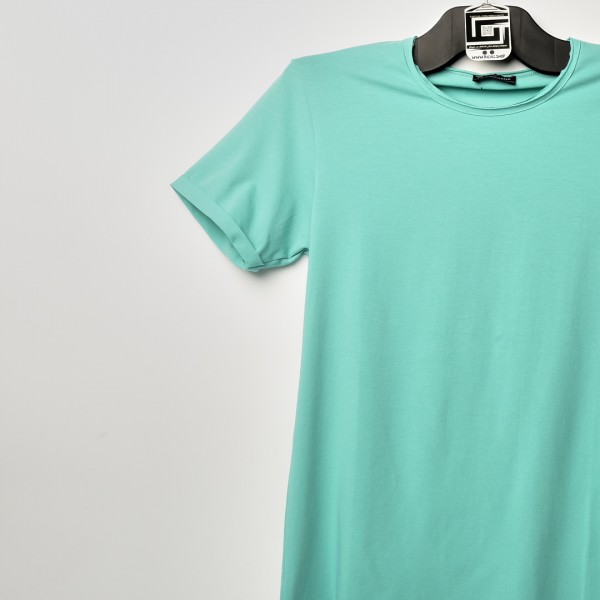 فت سايز تيشرت قطني سادة لون اخضر ياخة دائري حركة في الفصال (طبع حسب الطلب)