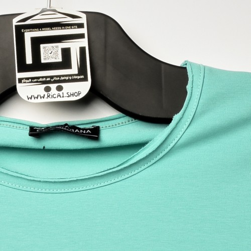 فت سايز تيشرت قطني سادة لون اخضر ياخة دائري حركة في الفصال (طبع حسب الطلب)