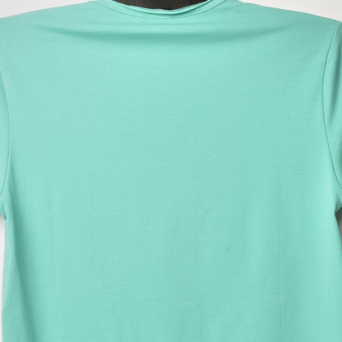 فت سايز تيشرت قطني سادة لون اخضر ياخة دائري حركة في الفصال (طبع حسب الطلب)