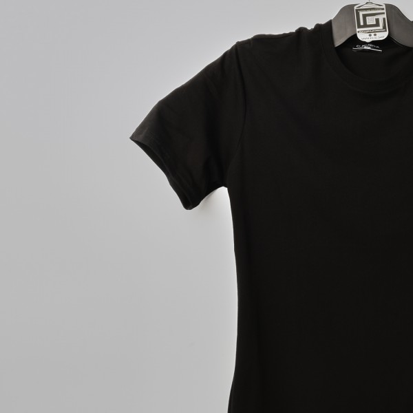 قالب شبه اوفر سايز ((فصال اوربي)) تيشرت قطني سادة لون اسود عنق دائري  (طبع حسب الطلب)