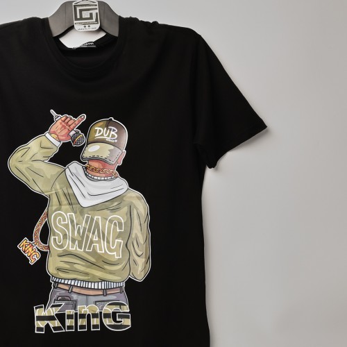 قالب شبه اوفر سايز ((فصال اوربي)) تيشرت مطبوع قطني عنق دائري اسود 