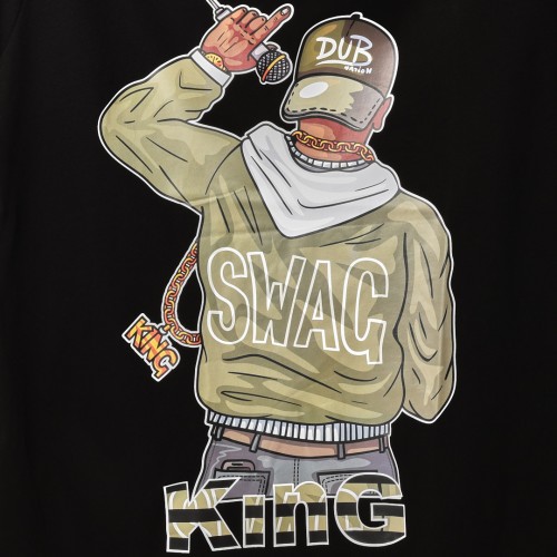 قالب شبه اوفر سايز ((فصال اوربي)) تيشرت مطبوع قطني عنق دائري اسود 