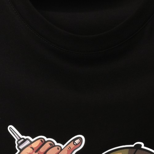 قالب شبه اوفر سايز ((فصال اوربي)) تيشرت مطبوع قطني عنق دائري اسود 