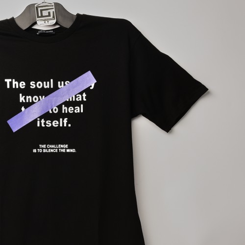 قالب شبه اوفر سايز ((فصال اوربي)) تيشرت قطني  مطبوع ميمز عنق دائري  اسود 