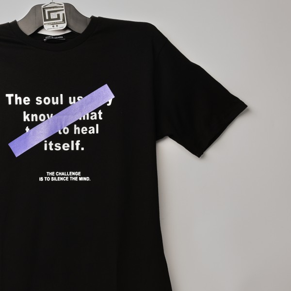 قالب شبه اوفر سايز ((فصال اوربي)) تيشرت قطني  مطبوع ميمز عنق دائري  اسود 