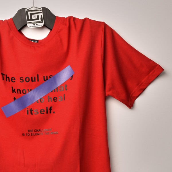 قالب شبه اوفر سايز ((فصال اوربي)) تيشرت قطني  مطبوع ميمز عنق دائري  احمر