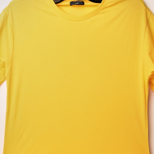 قالب شبه اوفر سايز ((فصال اوربي)) تيشرت قطني سادة لون اصفر عنق دائري  (طبع حسب الطلب)