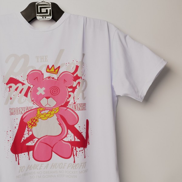 تيشرت اوفر سايز قطني خامة ممتازة باللون الابيض مع الطبعة للجنسين