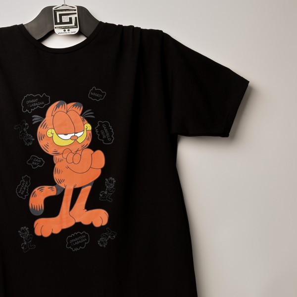 تيشرت اوفر سايز قطني خامة ممتازة باللون الاسود مع الطبعة للجنسين