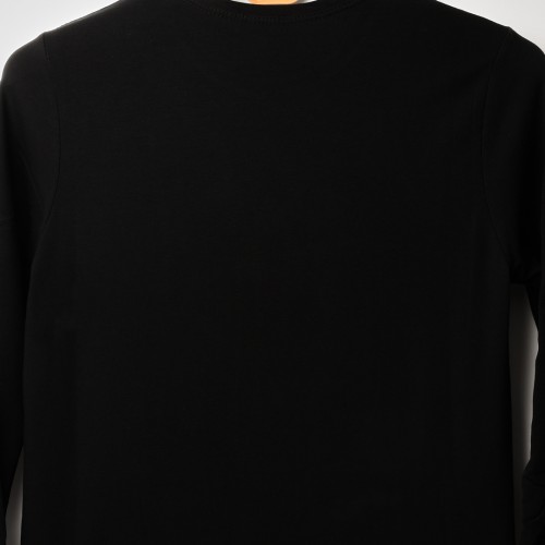 خامة قطني عنق دائري ردن كاملة لون اسود (طباعة حسب الطلب)