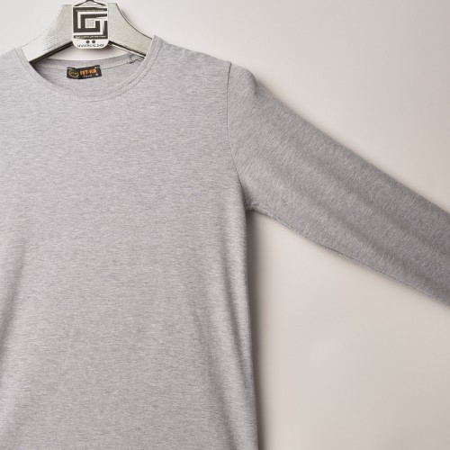 خامة قطني عنق دائري ردن كاملة لون رصاصي (طباعة حسب الطلب)