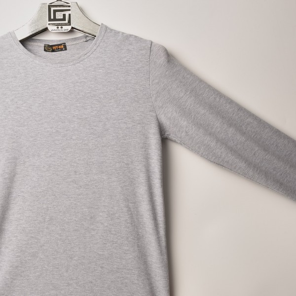 خامة قطني عنق دائري ردن كاملة لون رصاصي (طباعة حسب الطلب)