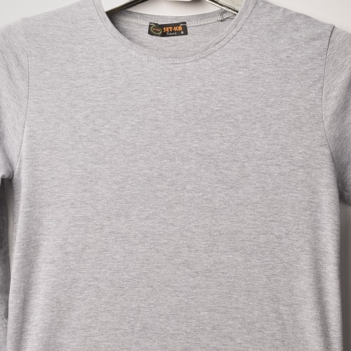 خامة قطني عنق دائري ردن كاملة لون رصاصي (طباعة حسب الطلب)