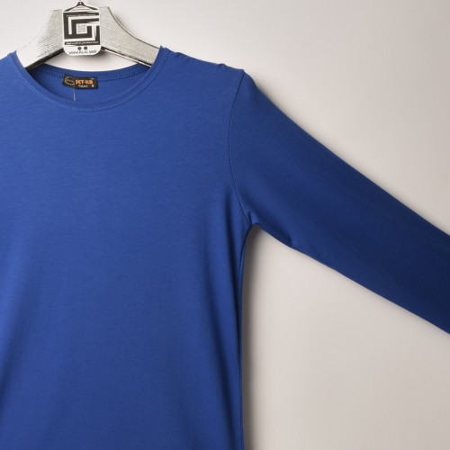 خامة قطني عنق دائري ردن كاملة لون ازرق (طباعة حسب الطلب)